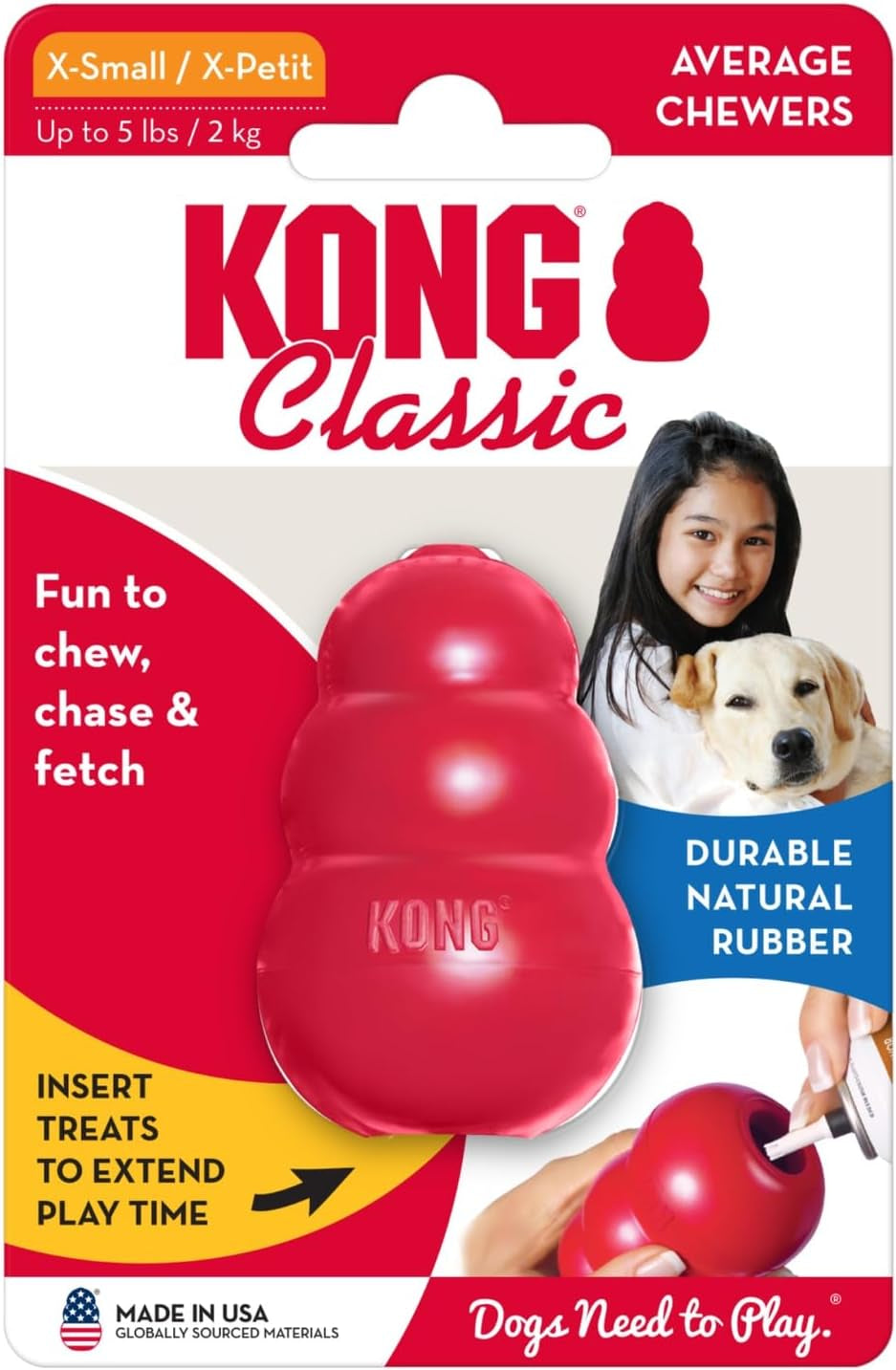 Classic Stuffable Dog Toy - Fetch & Chew Toy for Dogs - Treat-Filling Capabilities & Erratic Bounce for Extended Play Time - Durable Natural Rubber Material - for Extra Small Dogs