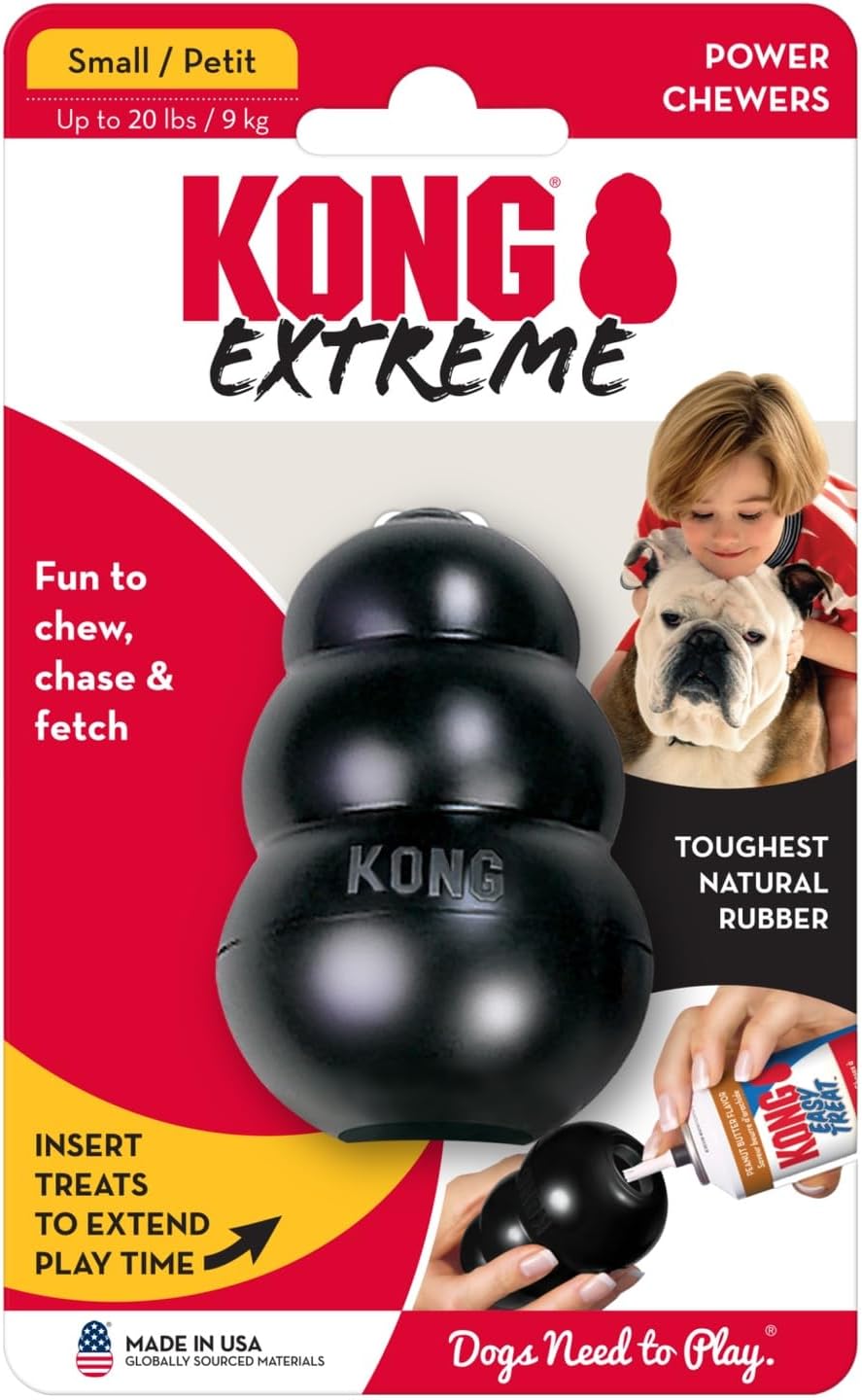 Extreme Dog Toy - Fetch & Chew Toy - Treat-Filling Capabilities & Erratic Bounce for Extended Play Time Most Durable Natural Rubber Material - for Power Chewers - for Small Dogs