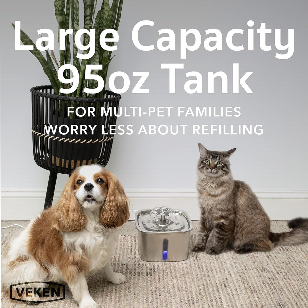 Innovation Award Winner Stainless Steel Cat Water Fountain, 95Oz/2.8L Automatic Pet Fountain Dog Water Dispenser with Replacement Filters & Silicone Mat, Gifts for Christmas, Cats, Dogs (Silver)