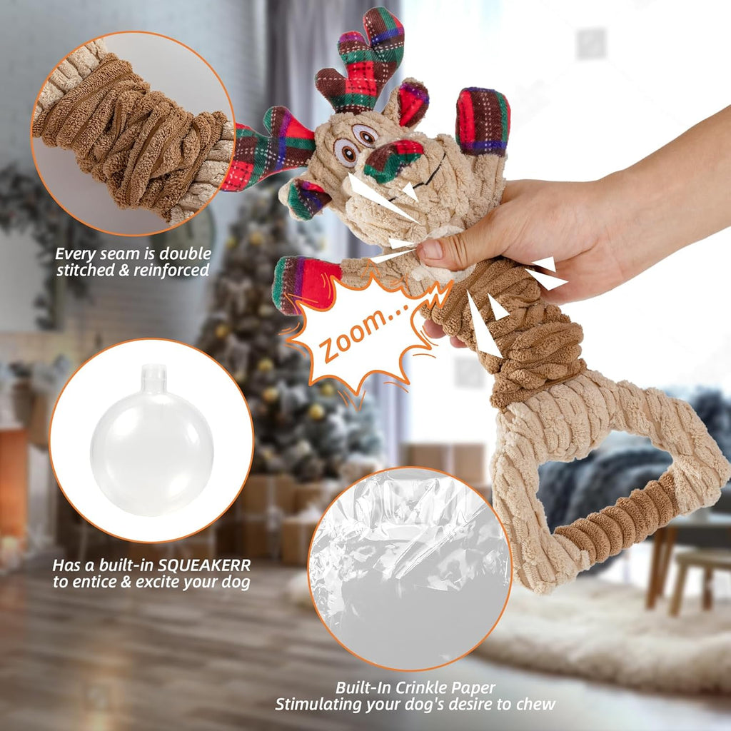 Christmas Dog Squeaky Toys for Large Dogs Tug of War Dog Plush Toys,Large Stuffed Dog Toys with Crinkled Paper,Stuffed Animals Toys for Dogs to Keep Them Busy