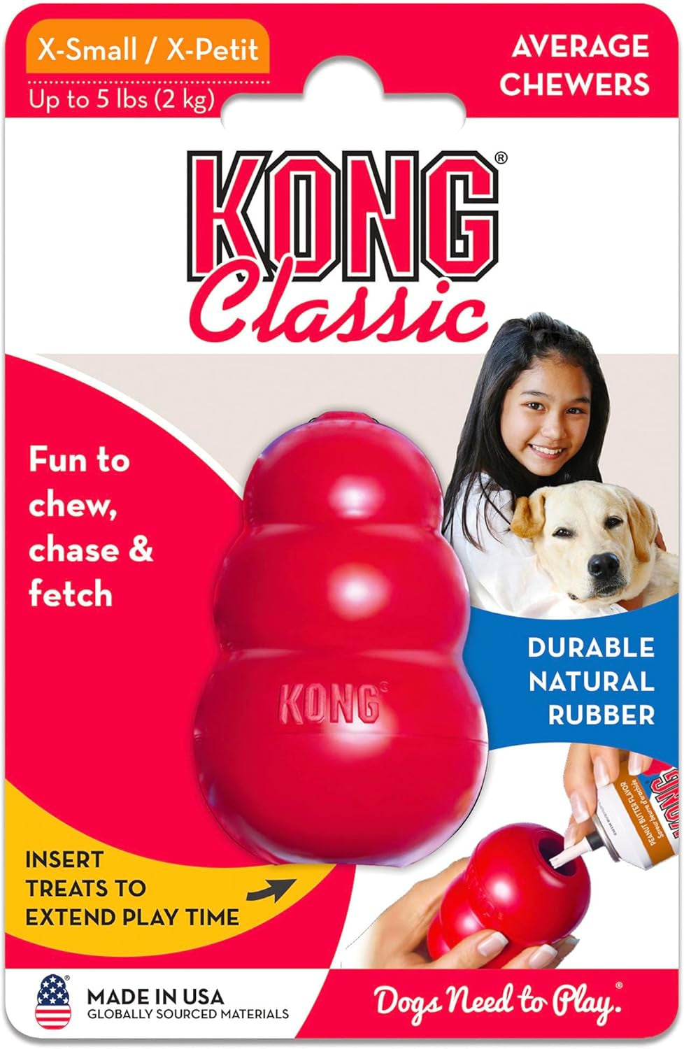 Classic Stuffable Dog Toy - Fetch & Chew Toy for Dogs - Treat-Filling Capabilities & Erratic Bounce for Extended Play Time - Durable Natural Rubber Material - for Extra Small Dogs